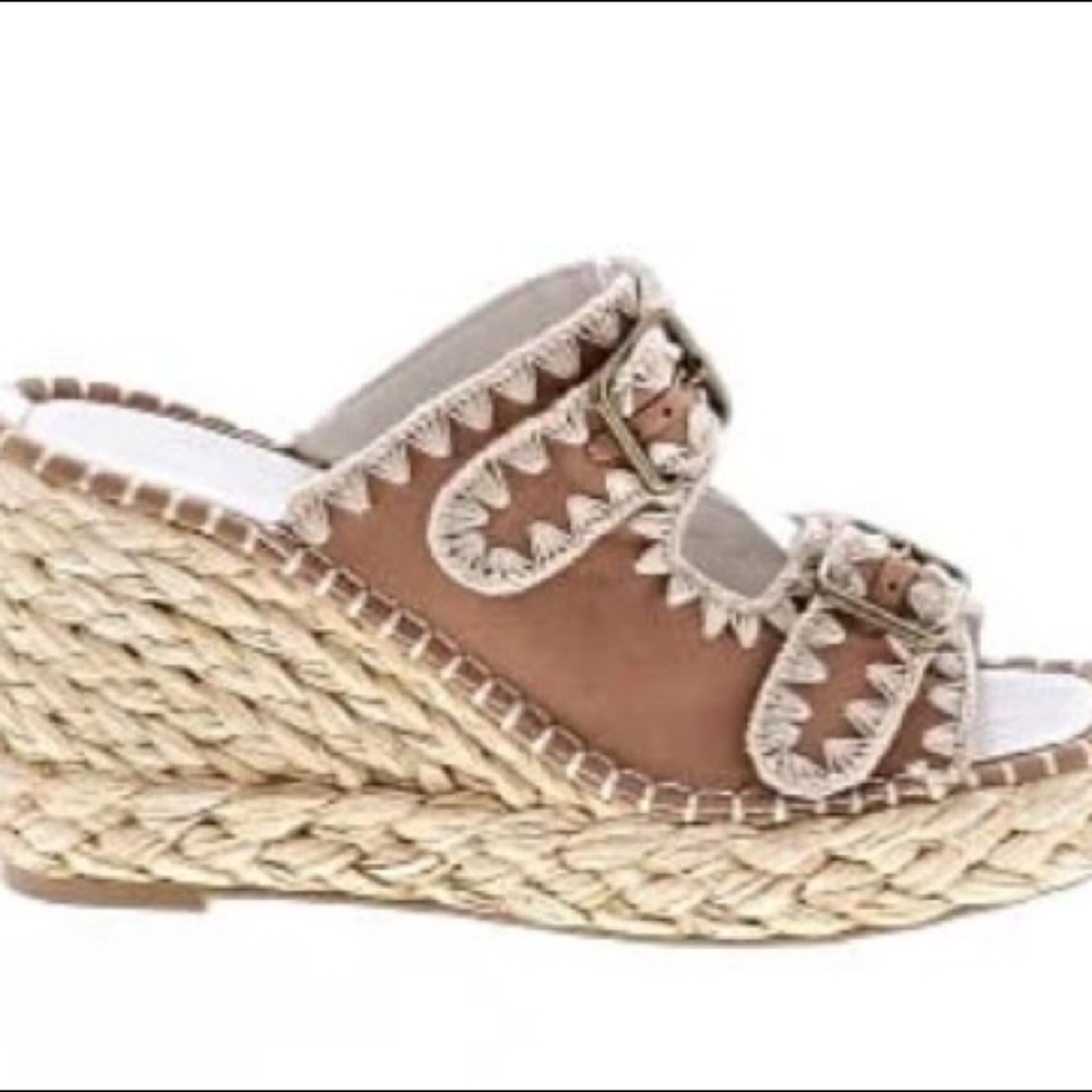 Oasis Society Rae Embroidered Espadrille Wedge Sandals Tan Size 7.5 RT $130